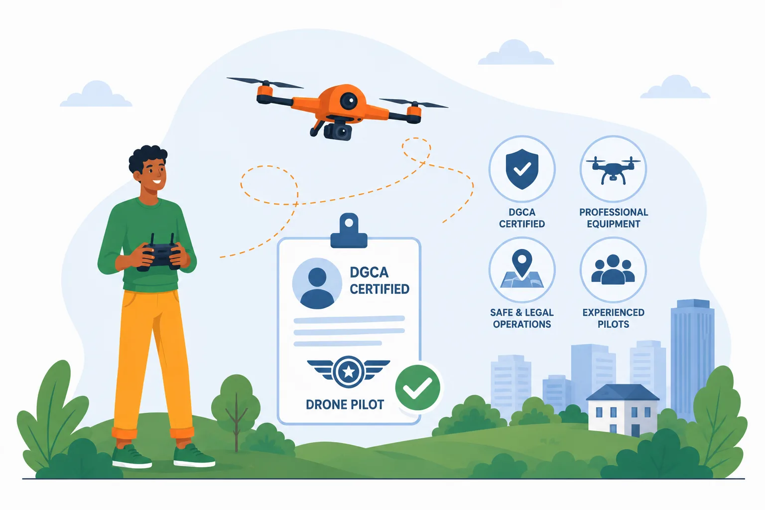 Hire a DGCA-certified drone pilot service.