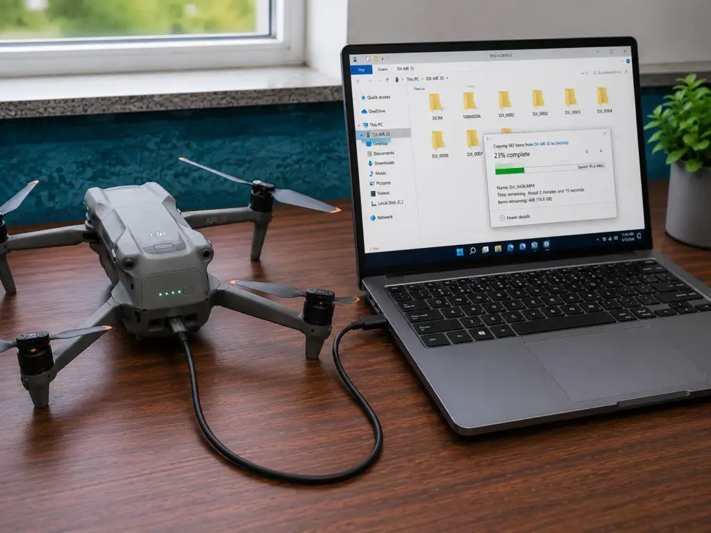 How to transfer drone photos and videos from the DJI Air 3S drone by aerialgo